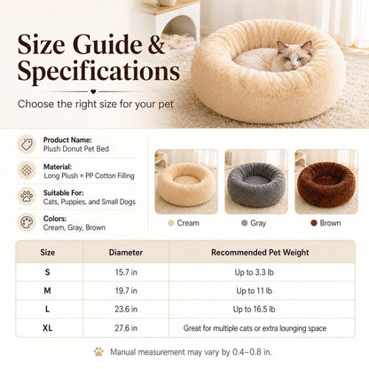 Ortekor Plush Donut Pet Bed for Cats & Small Dogs - Warm Cozy Nest for Cold Floors