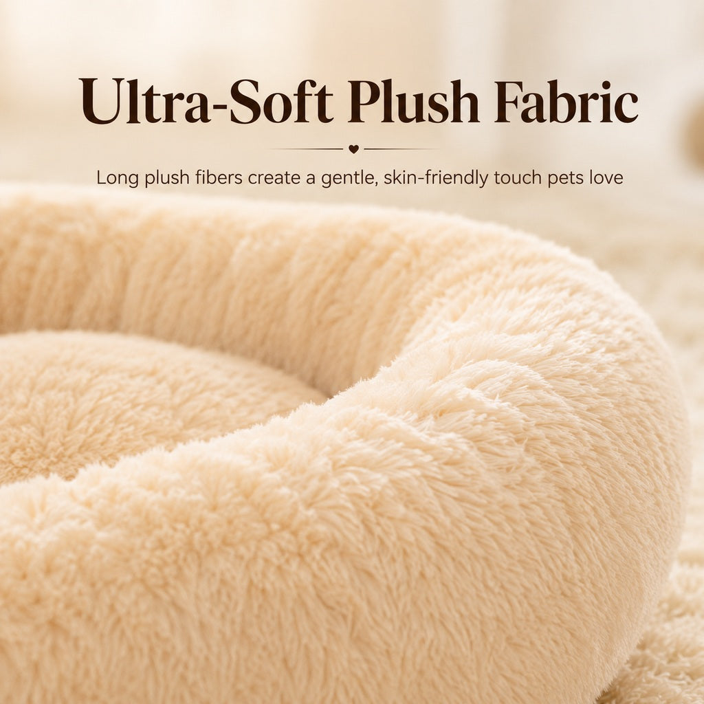 Ortekor Plush Donut Pet Bed for Cats & Small Dogs - Warm Cozy Nest for Cold Floors