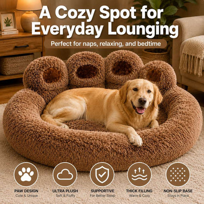 Ortekor Plush Paw-Shaped Dog Bed for Indoor Sleeping - Raised Bolster Support for Cold Hard Floors