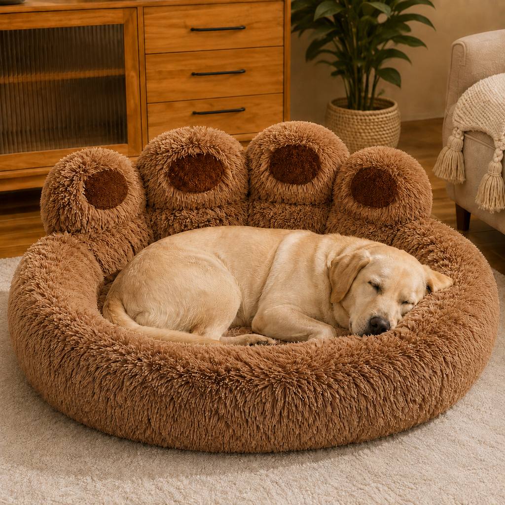 Ortekor Plush Paw-Shaped Dog Bed for Indoor Sleeping - Raised Bolster Support for Cold Hard Floors