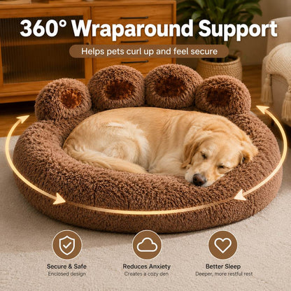 Ortekor Plush Paw-Shaped Dog Bed for Indoor Sleeping - Raised Bolster Support for Cold Hard Floors