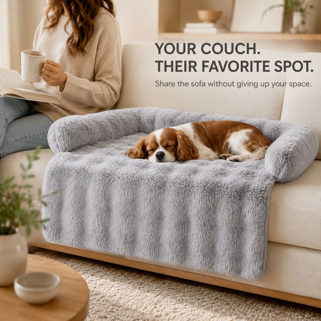 Ortekor Plush Pet Sofa Protector Bed for Dogs & Cats – 29.5" Couch Cover with 3-Sided Bolster & Non-Slip Backing for Pet Hair, Paw Dirt & Everyday Mess