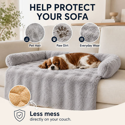 Ortekor Plush Pet Sofa Protector Bed for Dogs & Cats – 29.5" Couch Cover with 3-Sided Bolster & Non-Slip Backing for Pet Hair, Paw Dirt & Everyday Mess