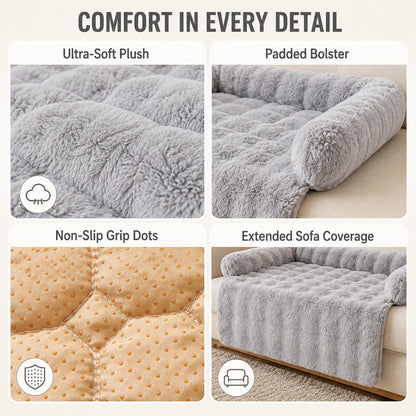 Ortekor Plush Pet Sofa Protector Bed for Dogs & Cats – 29.5" Couch Cover with 3-Sided Bolster & Non-Slip Backing for Pet Hair, Paw Dirt & Everyday Mess