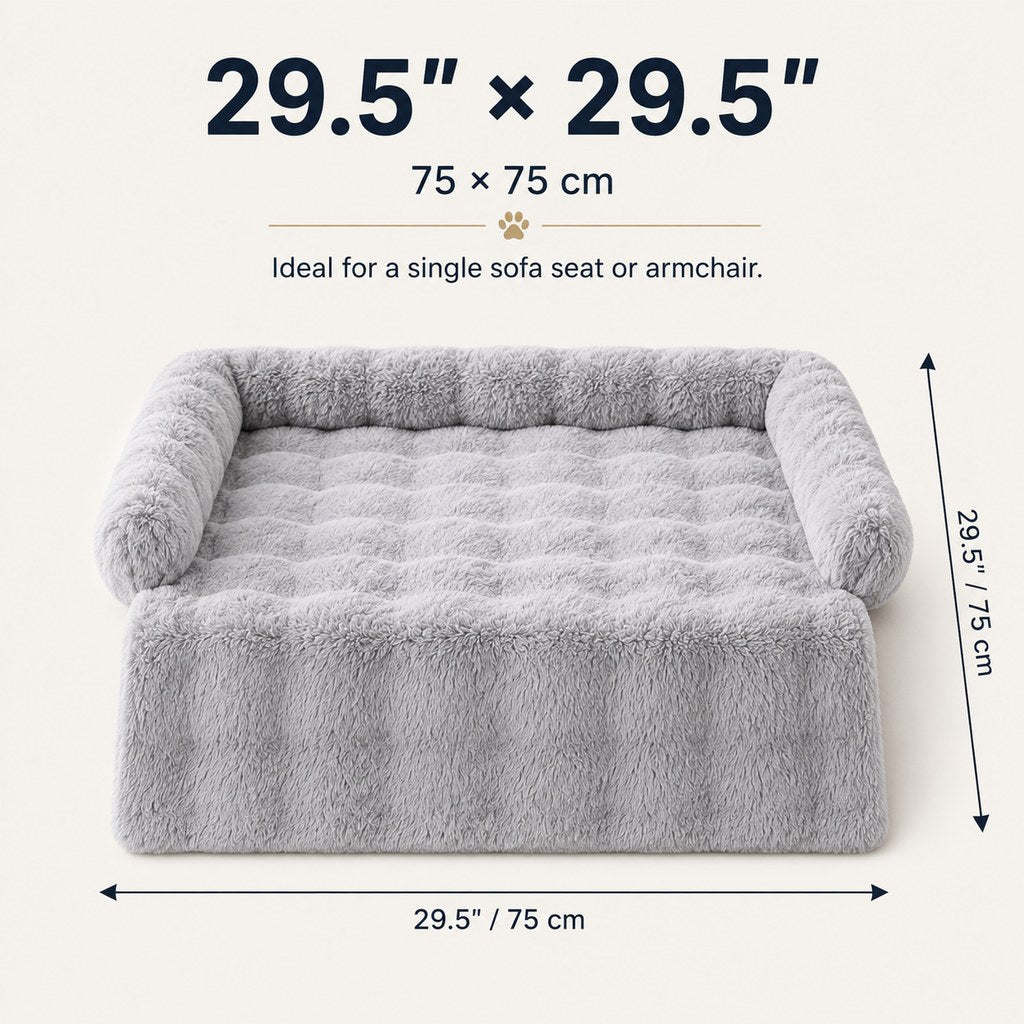 Ortekor Plush Pet Sofa Protector Bed for Dogs & Cats – 29.5" Couch Cover with 3-Sided Bolster & Non-Slip Backing for Pet Hair, Paw Dirt & Everyday Mess