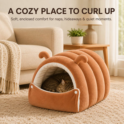 Ortekor Plush Semi-Enclosed Cat Cave Bed for Indoor Cats – Cozy Hideaway with Adjustable Snap Front, Caterpillar & Classic Styles