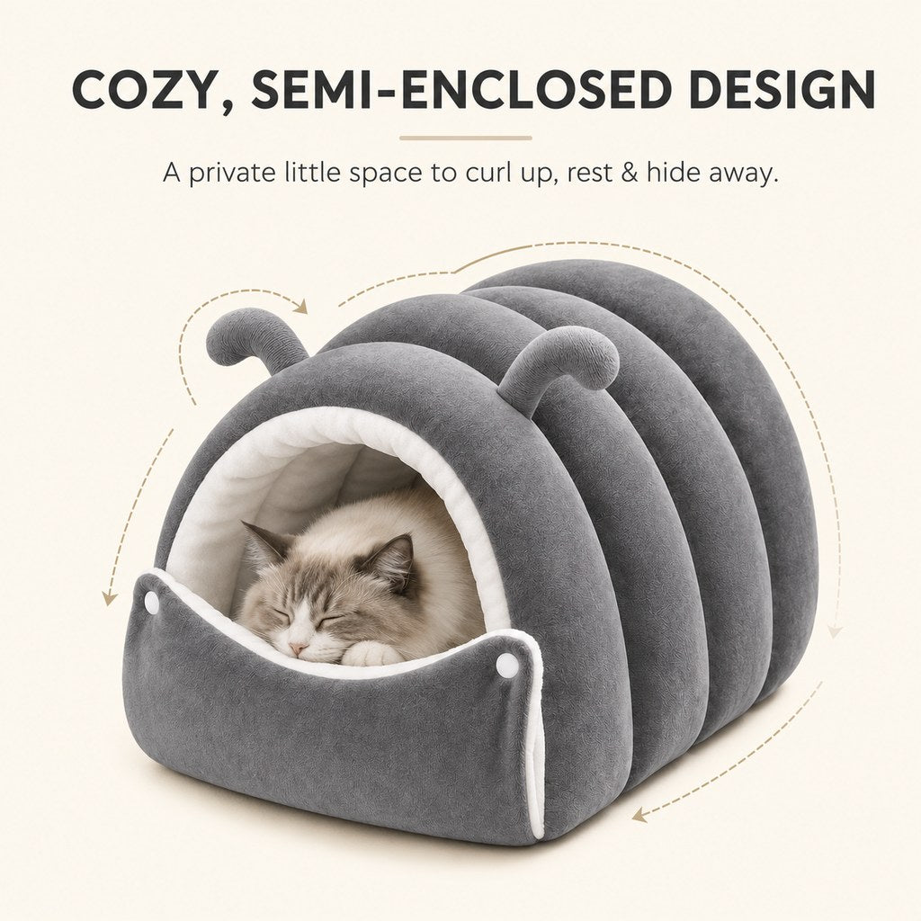 Ortekor Plush Semi-Enclosed Cat Cave Bed for Indoor Cats – Cozy Hideaway with Adjustable Snap Front, Caterpillar & Classic Styles