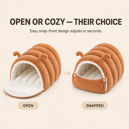 Ortekor Plush Semi-Enclosed Cat Cave Bed for Indoor Cats – Cozy Hideaway with Adjustable Snap Front, Caterpillar & Classic Styles