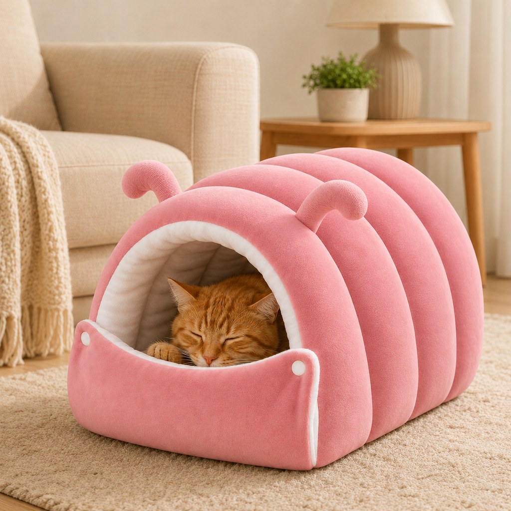 Ortekor Plush Semi-Enclosed Cat Cave Bed for Indoor Cats – Cozy Hideaway with Adjustable Snap Front, Caterpillar & Classic Styles