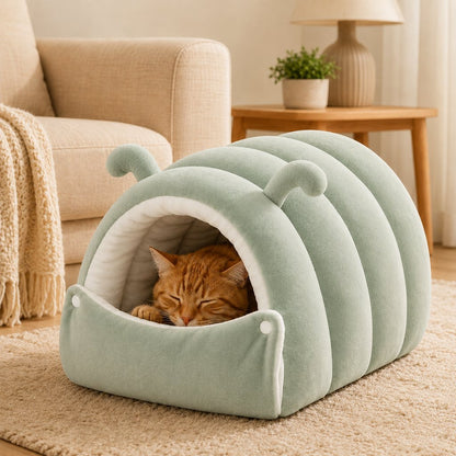 Ortekor Plush Semi-Enclosed Cat Cave Bed for Indoor Cats – Cozy Hideaway with Adjustable Snap Front, Caterpillar & Classic Styles