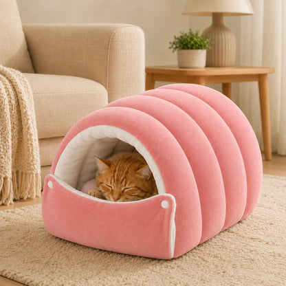 Ortekor Plush Semi-Enclosed Cat Cave Bed for Indoor Cats – Cozy Hideaway with Adjustable Snap Front, Caterpillar & Classic Styles
