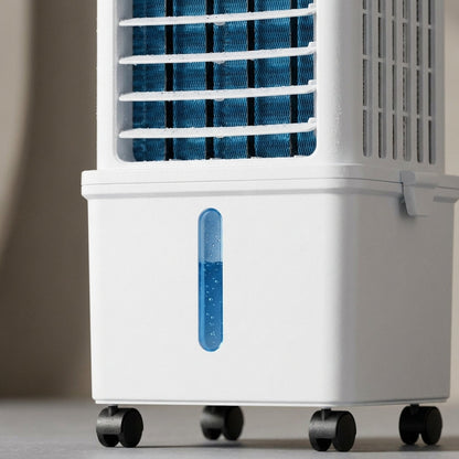 Compact Evaporative Air Cooler with Dehumidifier Function and Fan Modes for Bedrooms, Home Office, Apartments, Remote Control, Wheels, 320