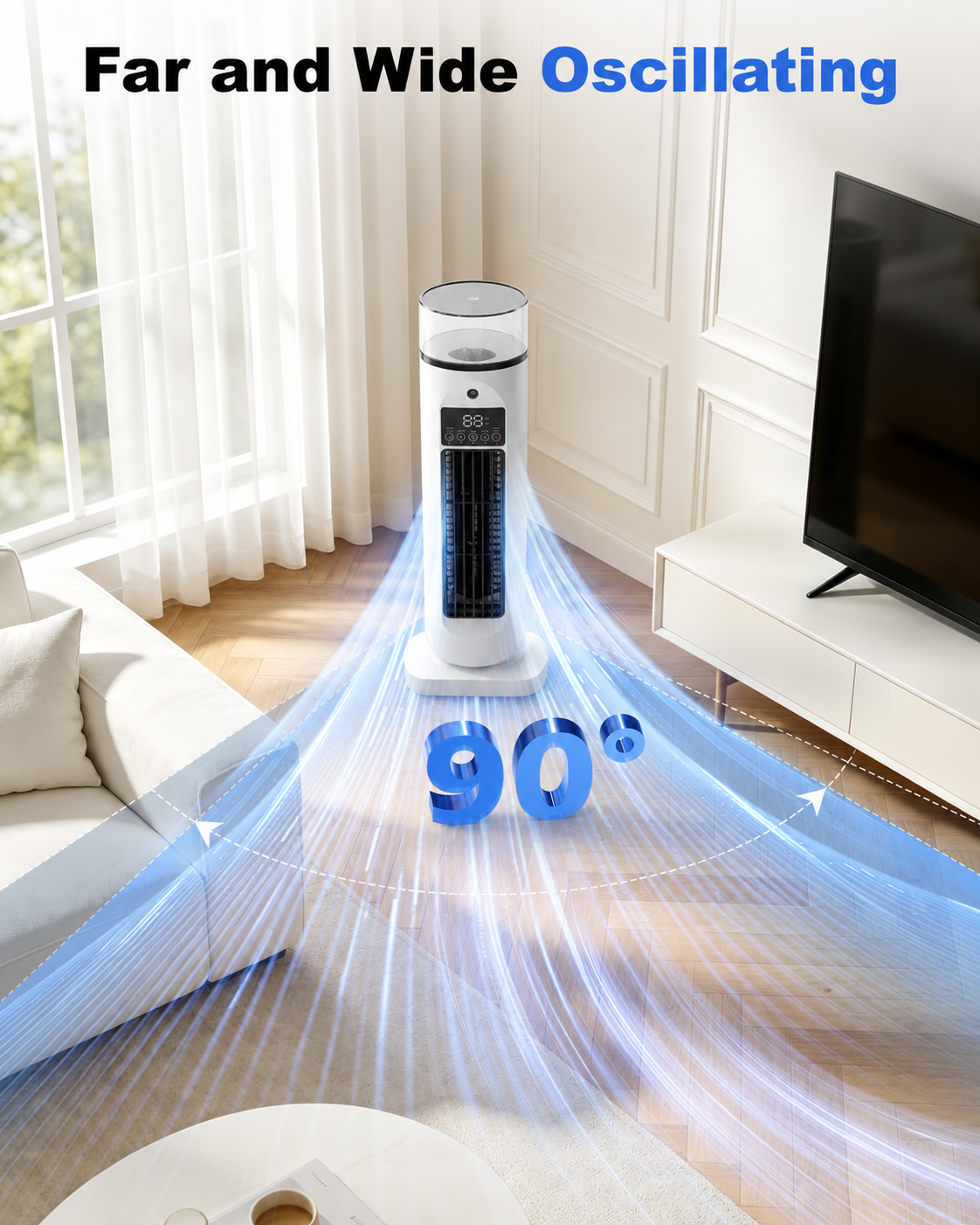 Evaporative Air Cooler with Remote Control – 4-Function Portable Fan with Humidifier & Timer for Bedroom, Living Room, Home Office
