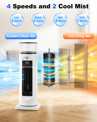 Evaporative Air Cooler with Remote Control – 4-Function Portable Fan with Humidifier & Timer for Bedroom, Living Room, Home Office