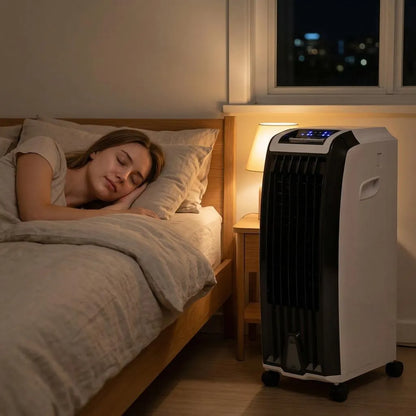 Evaporative Air Cooler with Wheels – Portable Cooling Fan Tower with Water Tank for Bedroom & Home Office