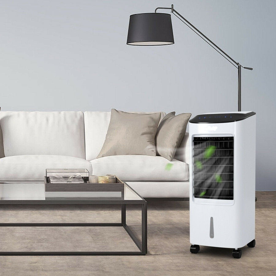 Enfriador evaporativo de piso con control remoto: unidad de enfriamiento portátil para dormitorio, oficina y sala de estar; diseño sin ventana, con ruedas