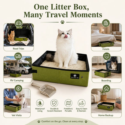 Ortekor Portable Foldable Cat Litter Box for Road Trips, Hotels & RV Travel - Reusable Waterproof Travel Cat Toilet to Stop Leaks & Save Space