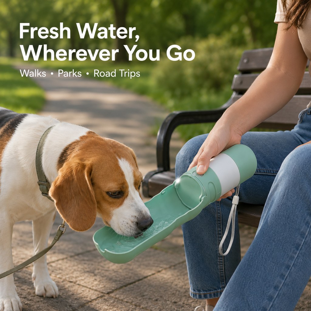 Ortekor 2-in-1 Portable Dog Water Bottle with LED Light - 12 fl oz Foldable Bowl for Walks, Hikes & Camping, No Extra Bowl Needed