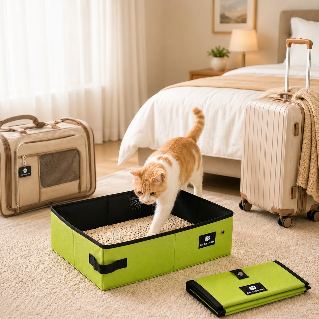 Ortekor Portable Foldable Cat Litter Box for Travel, Hotels & RVs - Packs Flat, Helps Keep Floors Clean