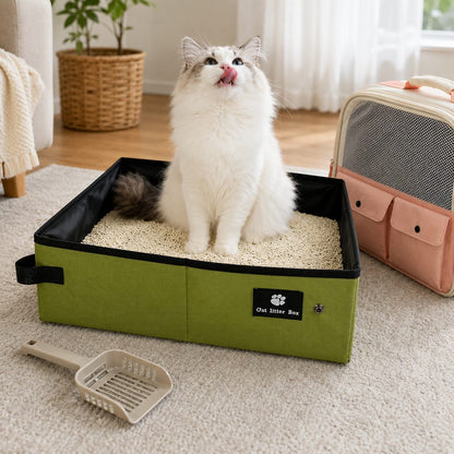 Ortekor Portable Foldable Cat Litter Box for Road Trips, Hotels & RV Travel - Reusable Waterproof Travel Cat Toilet to Stop Leaks & Save Space