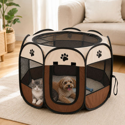 Ortekor Portable Foldable Dog & Cat Playpen for Home, Travel & Camping - Breathable Space-Saving Pet Pen with Carry Bag