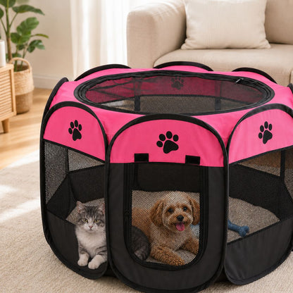 Ortekor Portable Foldable Dog & Cat Playpen for Home, Travel & Camping - Breathable Space-Saving Pet Pen with Carry Bag