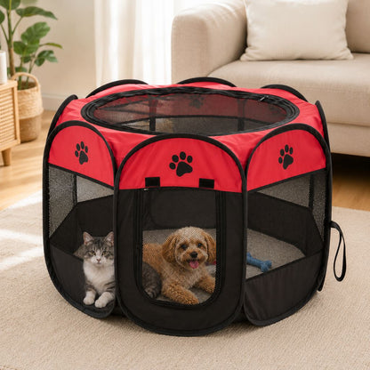 Ortekor Portable Foldable Dog & Cat Playpen for Home, Travel & Camping - Breathable Space-Saving Pet Pen with Carry Bag