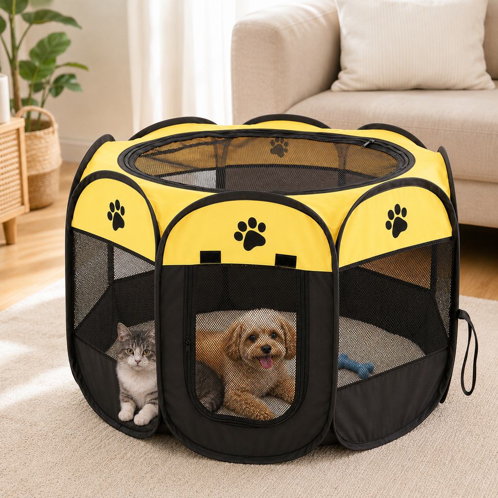 Ortekor Portable Foldable Dog & Cat Playpen for Home, Travel & Camping - Breathable Space-Saving Pet Pen with Carry Bag