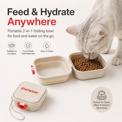 Ortekor Portable 2-in-1 Folding Pet Bowl for Walks & Travel - Keeps Food and Water Separate