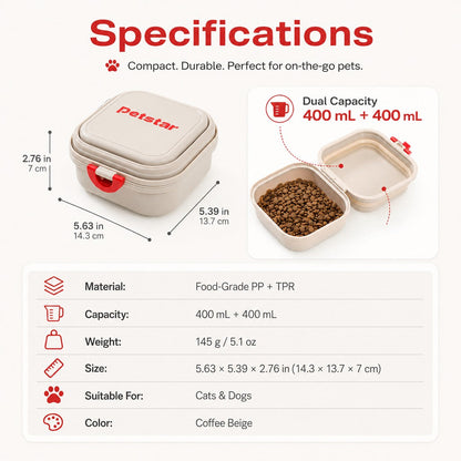 Ortekor Portable 2-in-1 Folding Pet Bowl for Walks & Travel - Keeps Food and Water Separate