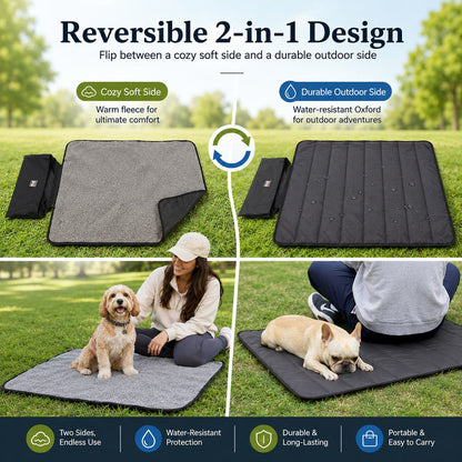 Ortekor Portable Outdoor Pet Mat with Carry Bag - Foldable Travel Dog Blanket for Parks, Camping & Road Trips