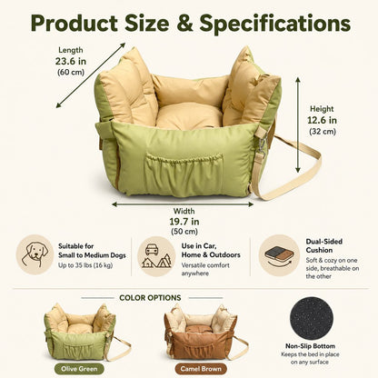 Ortekor Portable Pet Car Bed for Road Trips, Camping & Home Lounging - Cozy, Secure Rest Spot for Small to Medium Dogs