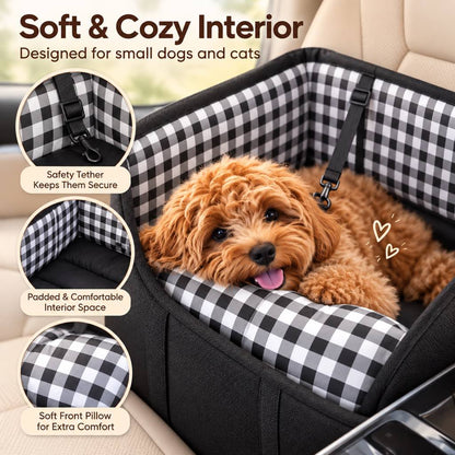 Ortekor Portable Pet Console Car Seat Carrier for Small Dogs & Cats - Front Seat Travel Solution with Secure Straps and Cozy Cushion