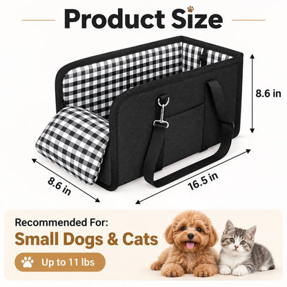 Ortekor Portable Pet Console Car Seat Carrier for Small Dogs & Cats - Front Seat Travel Solution with Secure Straps and Cozy Cushion