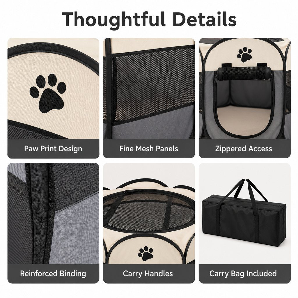 Ortekor Portable Foldable Dog & Cat Playpen for Home, Travel & Camping - Breathable Space-Saving Pet Pen with Carry Bag