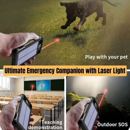 Portable Solar Power Bank 20000mAh with Built-In Cables for iPhone Android Devices USB-C Emergency Backup Battery Charger for Camping