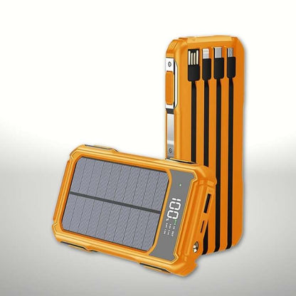 Portable Solar Power Bank 20000mAh with Built-In Cables for iPhone Android Devices USB-C Emergency Backup Battery Charger for Camping