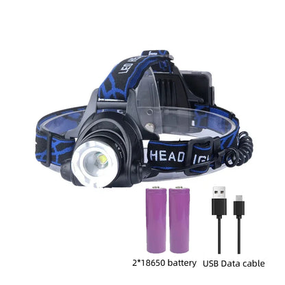 Rechargeable Zoom LED Hands-Free Flashlight for Hiking, Camping & Night Running | Lightweight Headlamp with Adjustable Focus Beam