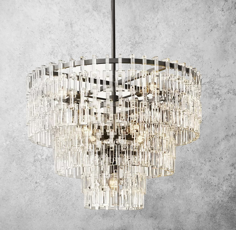 Multi-Tiered Crystal Ring Chandelier with Glass Chain Links for Dining Rooms and Living Rooms 36 48 60 Inch