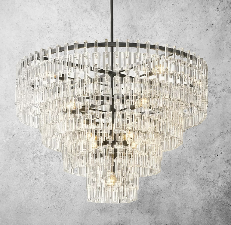 Multi-Tiered Crystal Ring Chandelier with Glass Chain Links for Dining Rooms and Living Rooms 36 48 60 Inch