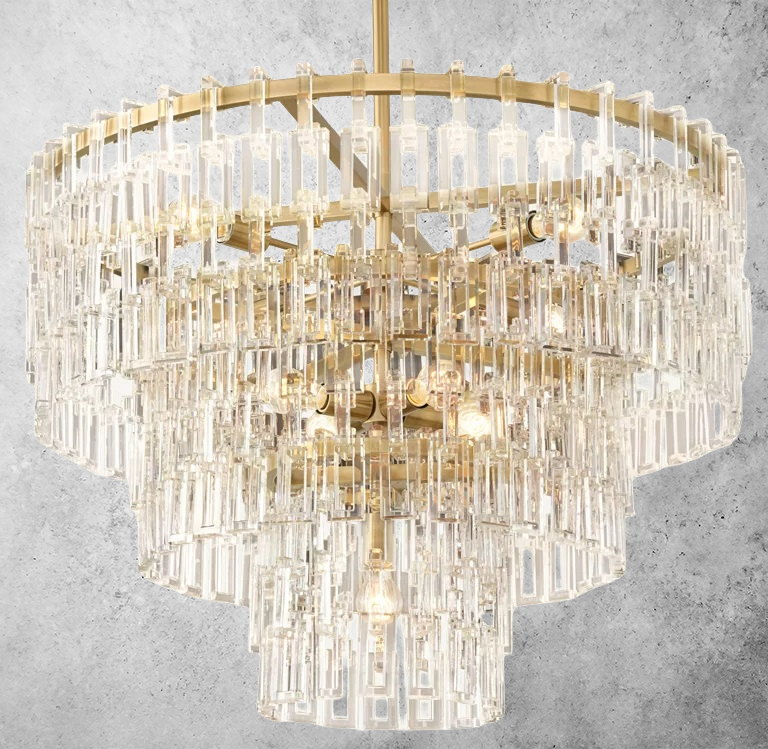 Multi-Tiered Crystal Ring Chandelier with Glass Chain Links for Dining Rooms and Living Rooms 36 48 60 Inch
