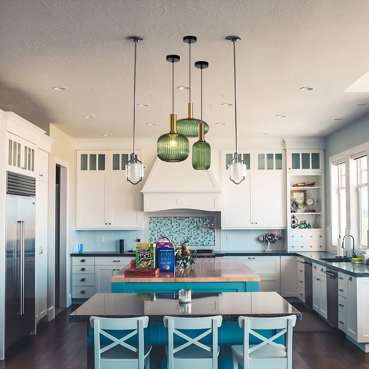 Glass Shade Hanging Ceiling Light E27 Socket Multi-Color Options for Kitchen Island Dining Room Bar Lounge Adjustable Cable Mid-Century Styl