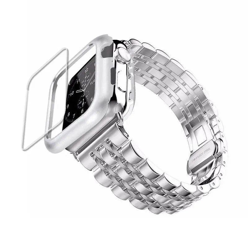 Metal Band and Protective Case Bundle for 38-44mm Apple Watch