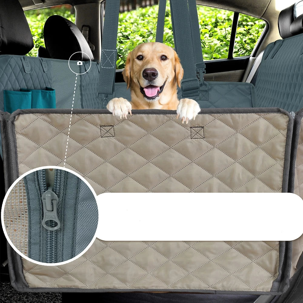 Funda de asiento de coche para perro con clips de seguridad y centro de malla | Diseño ecológico para un viaje seguro