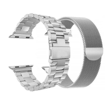 Dual Metal Watch Straps Bundle – Mesh & Link Bracelet Set for 42mm, 44mm, 46mm, 49mm Smart Watch Models