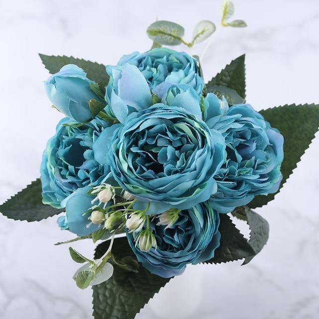 9-Piece Faux Silk Peonies Artificial Flowers