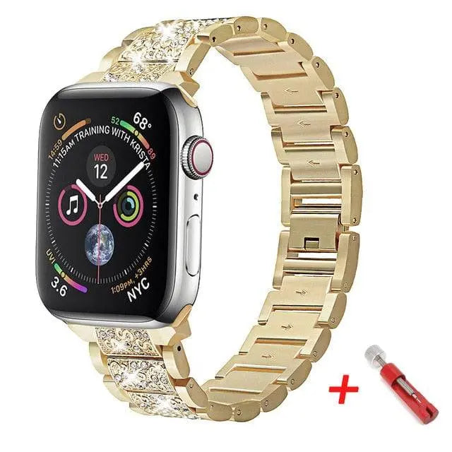 Embellished Steel Band + Protective Case Set for Apple Watch Series (38mm–44mm) – Coordinated Finish
