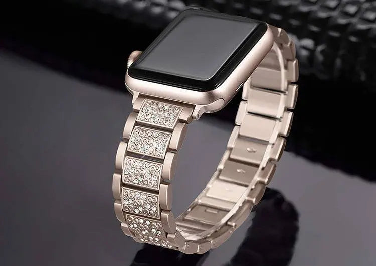 Embellished Steel Band + Protective Case Set for Apple Watch Series (38mm–44mm) – Coordinated Finish