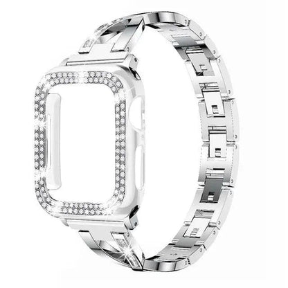 Jewelry-Style Steel Watch Band & Protective Case Bundle for Apple Watch Series – Coordinated Finish & Snap-On Installation