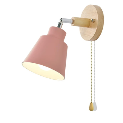 Swivel Sconce with Chain Pull and Wood Accent for Focused Task Lighting in Bedroom, Hallway or Reading Nook – 180° Rotation